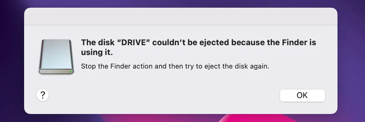 Thông báo lỗi "Ổ đĩa không thể ngắt kết nối" trên macOS