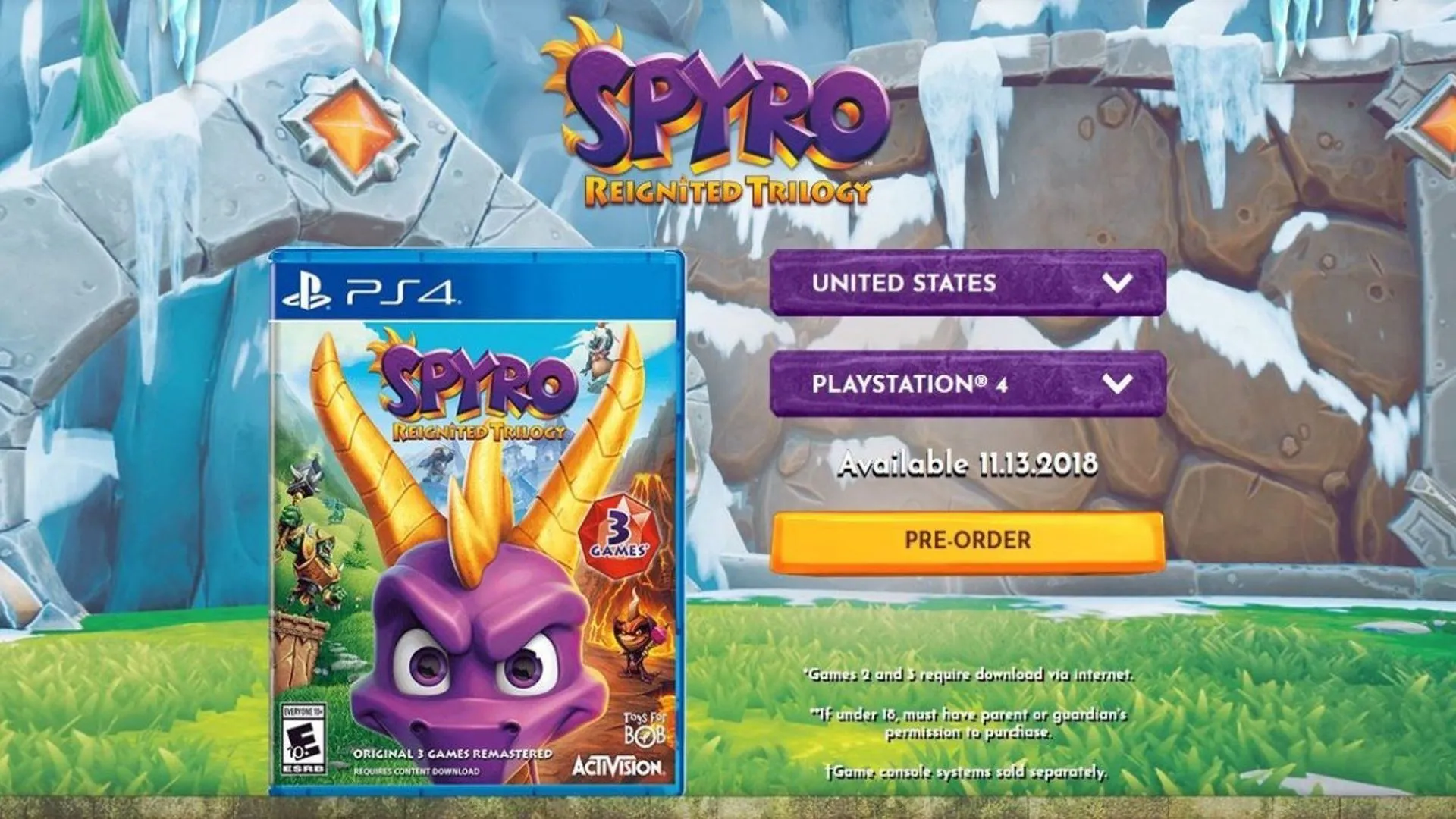 Thông báo yêu cầu tải xuống phần game Spyro 2 và 3 trong phiên bản Spyro Reignited Trilogy vật lý, minh chứng cho việc các bản game đĩa đôi khi không đầy đủ nội dung gốc.