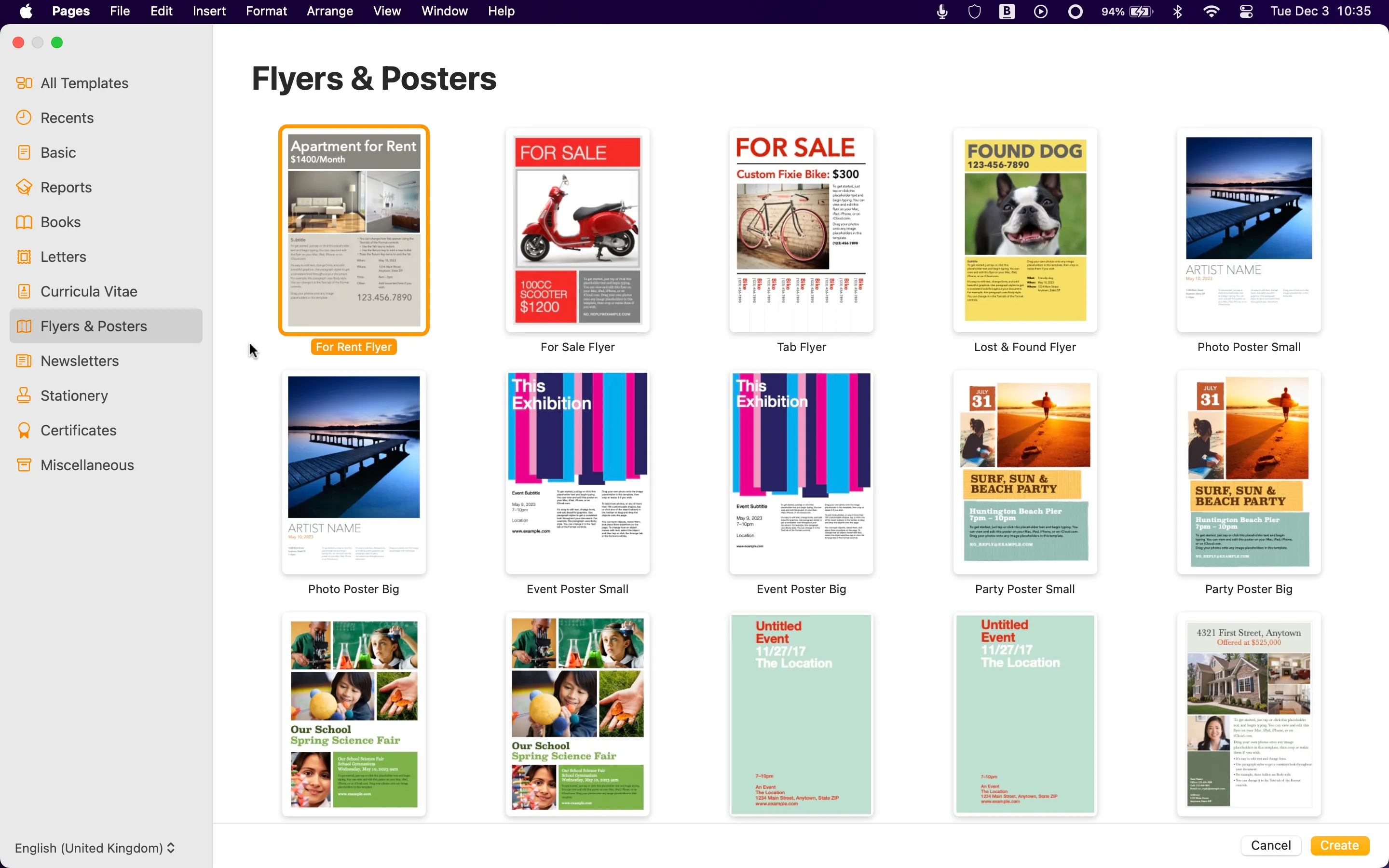 Thư viện các mẫu template đa dạng và đẹp mắt của Apple Pages.