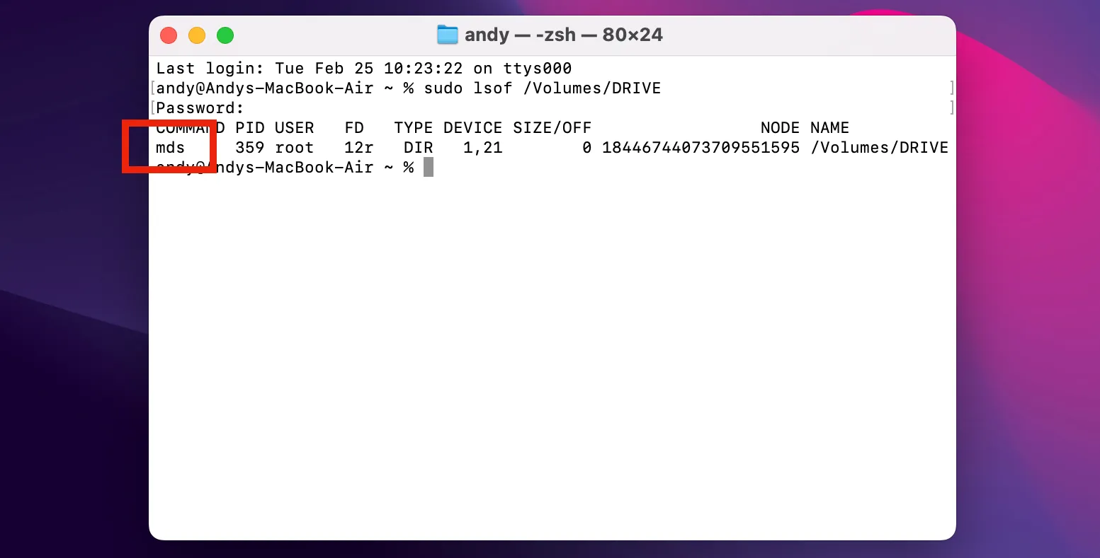 Tiến trình &quot;mds&quot; đang sử dụng ổ đĩa ngoài trên macOS