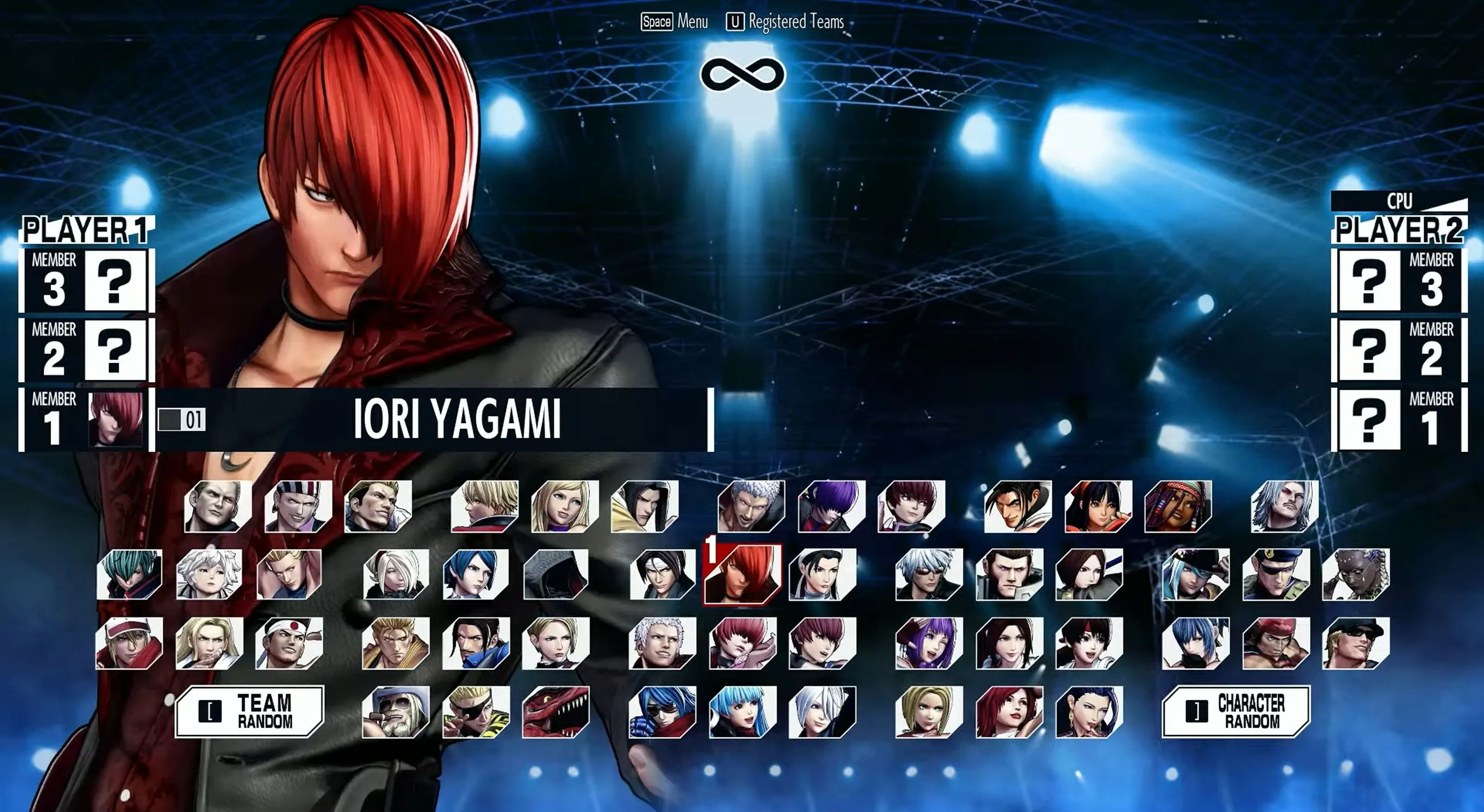 Toàn bộ danh sách nhân vật đa dạng trong game King of Fighters XV, thể hiện số lượng lớn các võ sĩ.