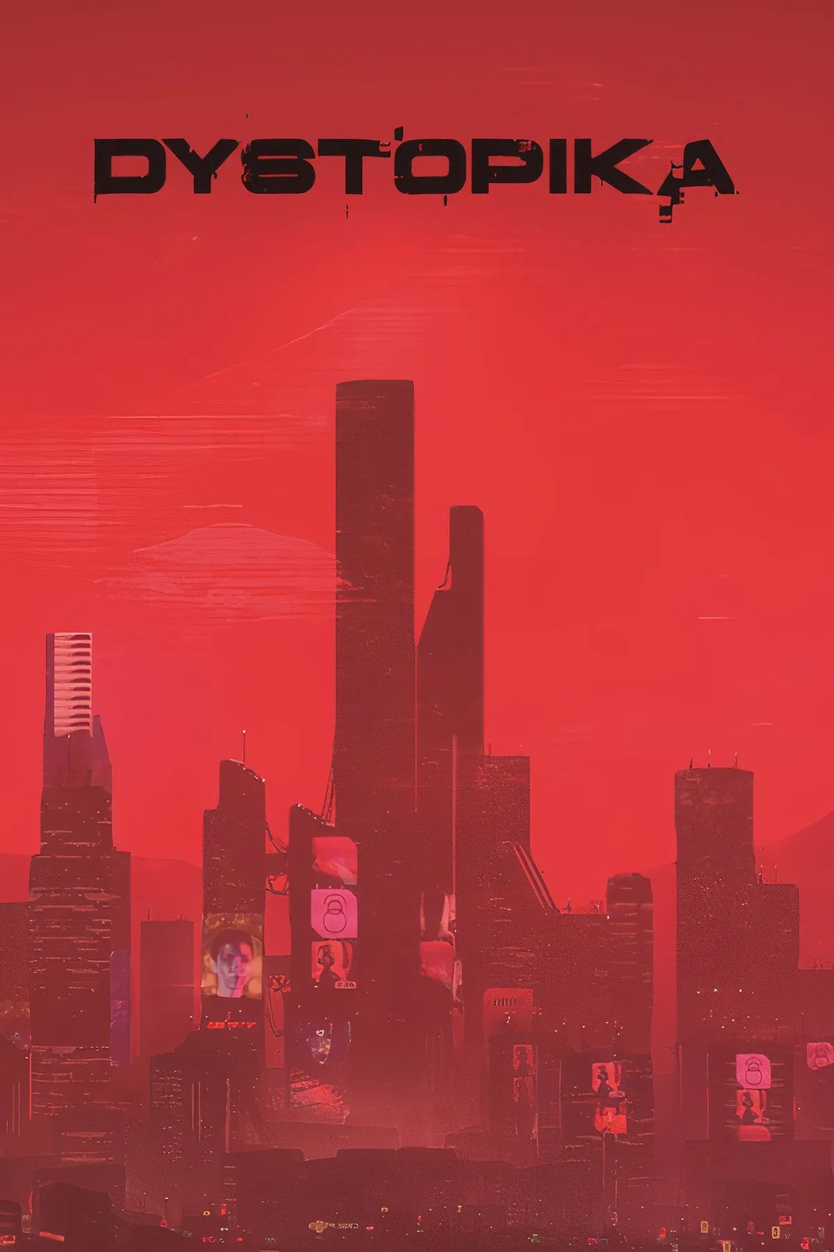 Toàn cảnh thành phố Dystopika với kiến trúc cyberpunk và hiệu ứng ánh sáng neon đặc trưng của game xây dựng.