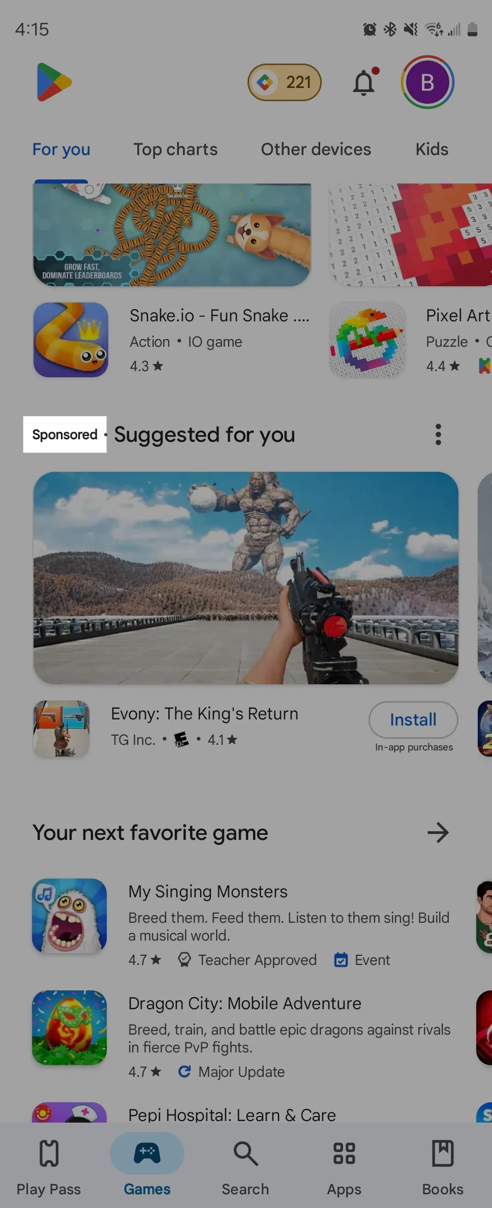 Trò chơi được tài trợ xuất hiện trong băng chuyền trên Google Play Store, xen lẫn các đề xuất khác