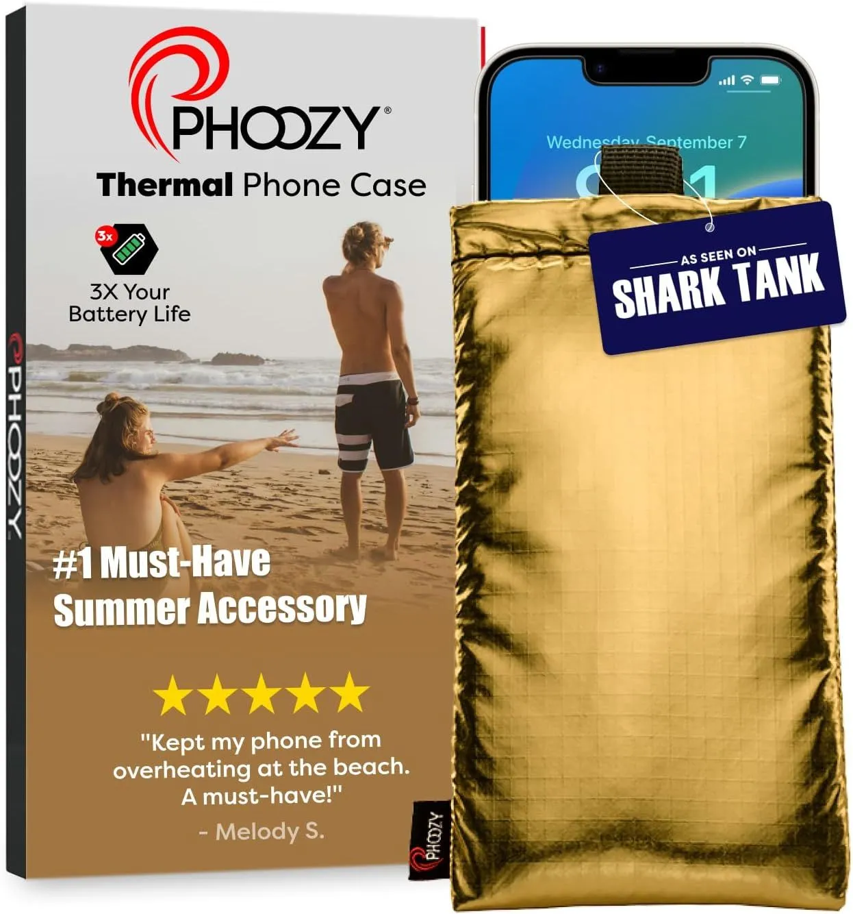 Túi cách nhiệt PHOOZY Thermal Phone Case màu xám bạc, một phụ kiện giúp bảo vệ điện thoại khỏi nhiệt độ khắc nghiệt trong xe hơi.