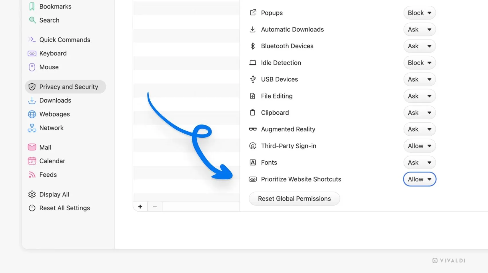 Tùy chỉnh phím tắt theo trang web trên trình duyệt Vivaldi 7.4