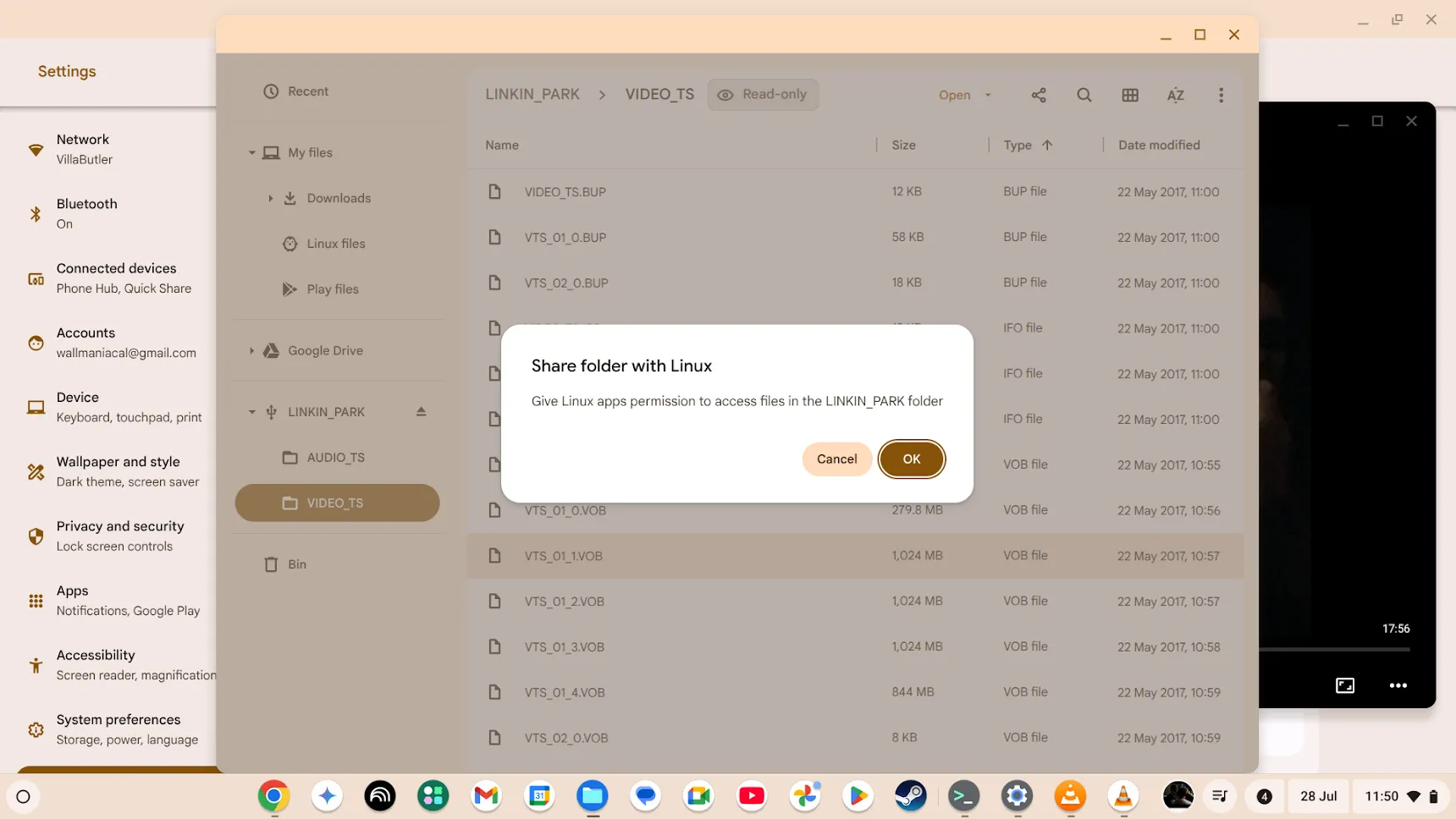 Tùy chọn chia sẻ ổ đĩa DVD bên ngoài với máy ảo Linux trong ChromeOS
