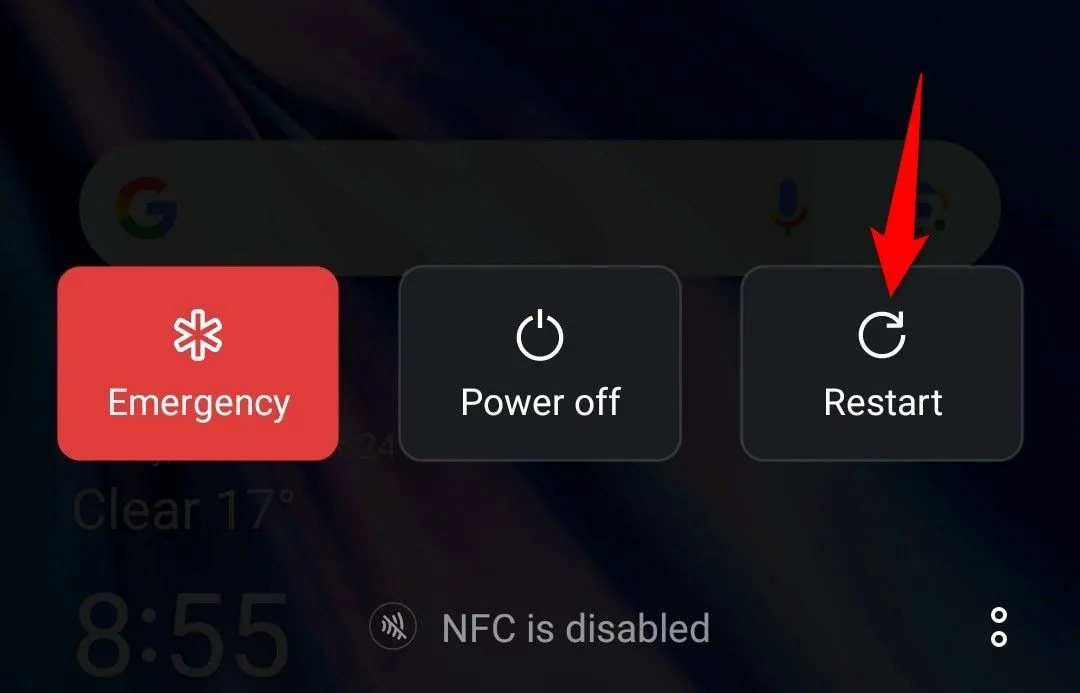 Tùy chọn khởi động lại điện thoại Android từ menu nút nguồn
