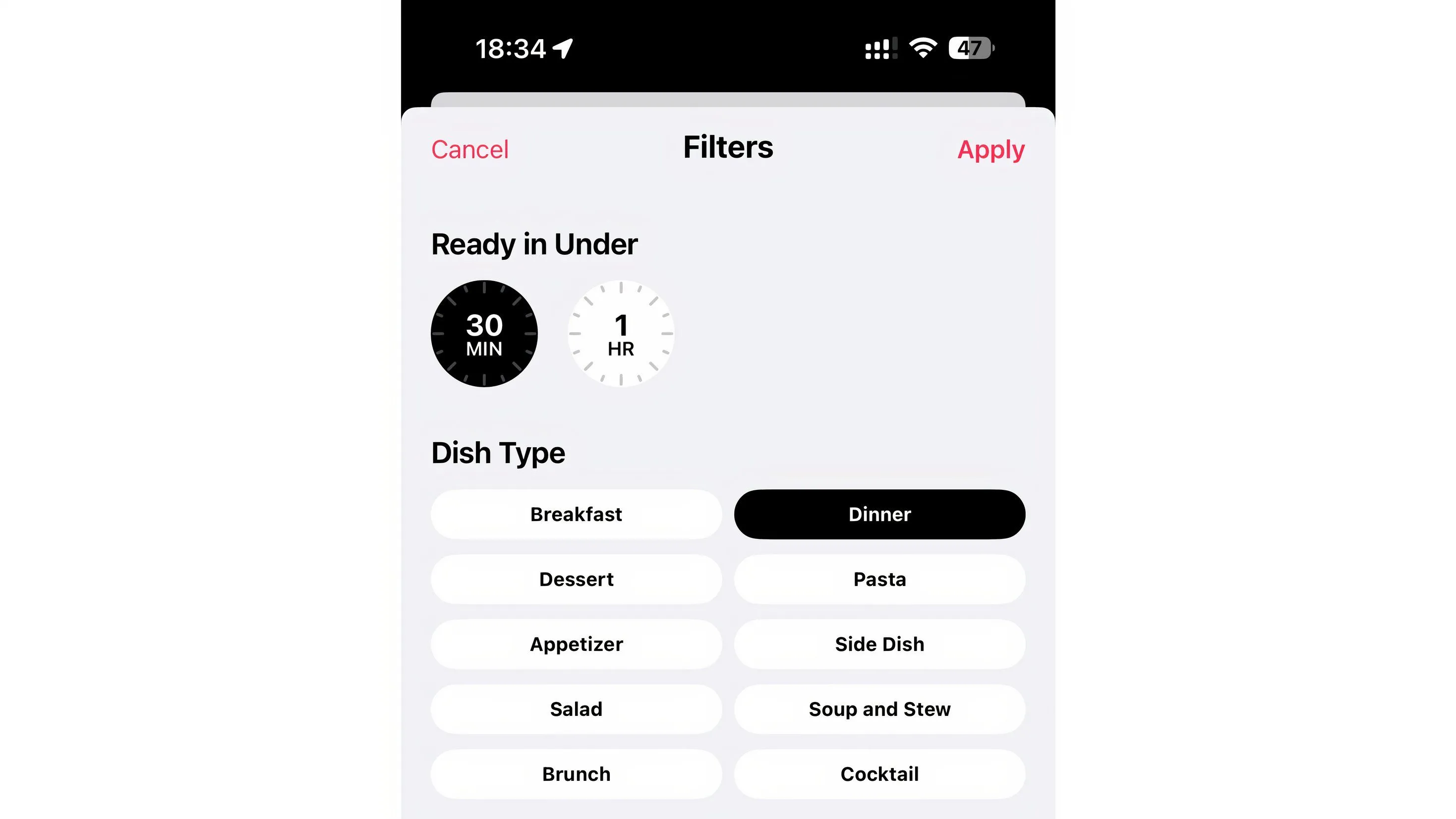 Tùy chọn lọc công thức món tối dưới 30 phút trong Apple News+ Food