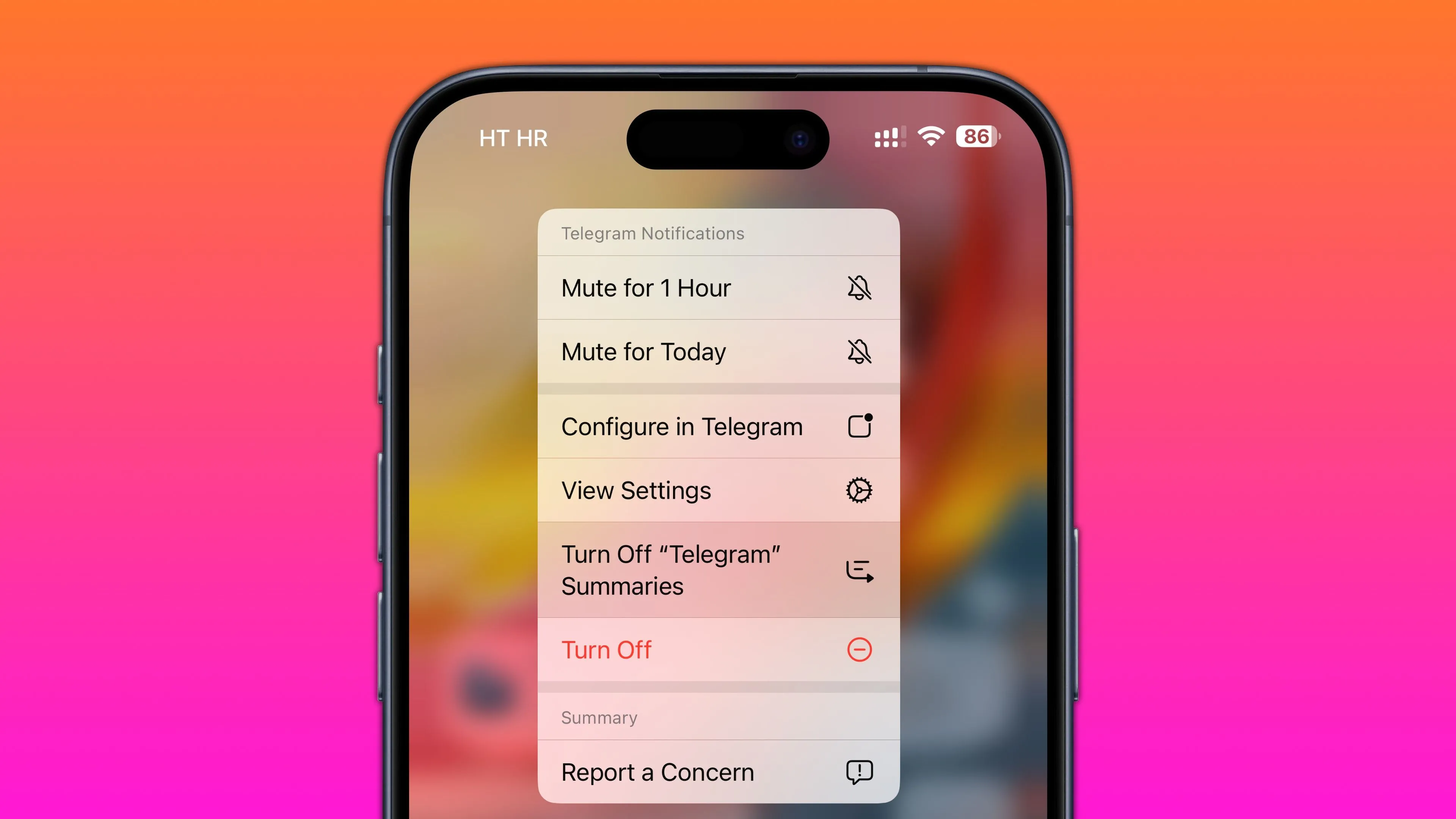 Tùy chọn tắt tóm tắt thông báo cho ứng dụng Telegram trực tiếp từ màn hình khóa iPhone trên iOS 18.3