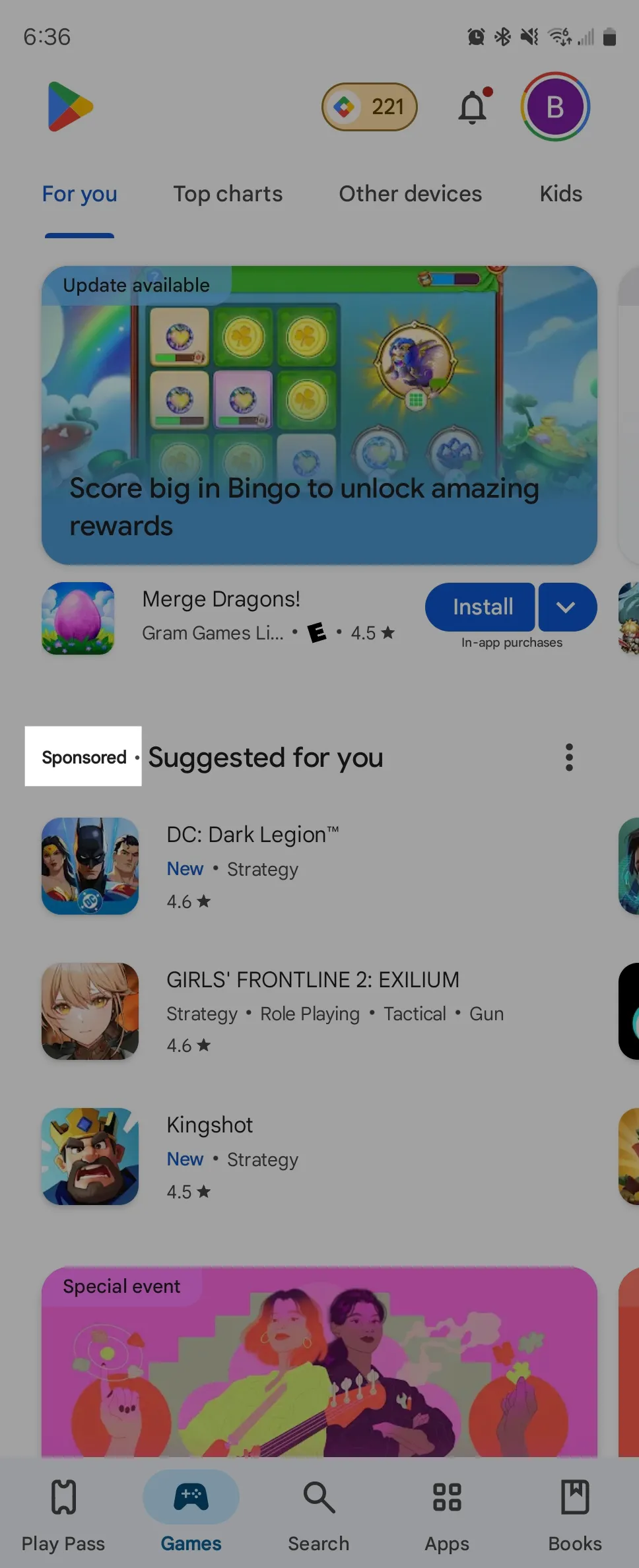 Ứng dụng và trò chơi được tài trợ hiển thị dạng danh sách trên Google Play Store