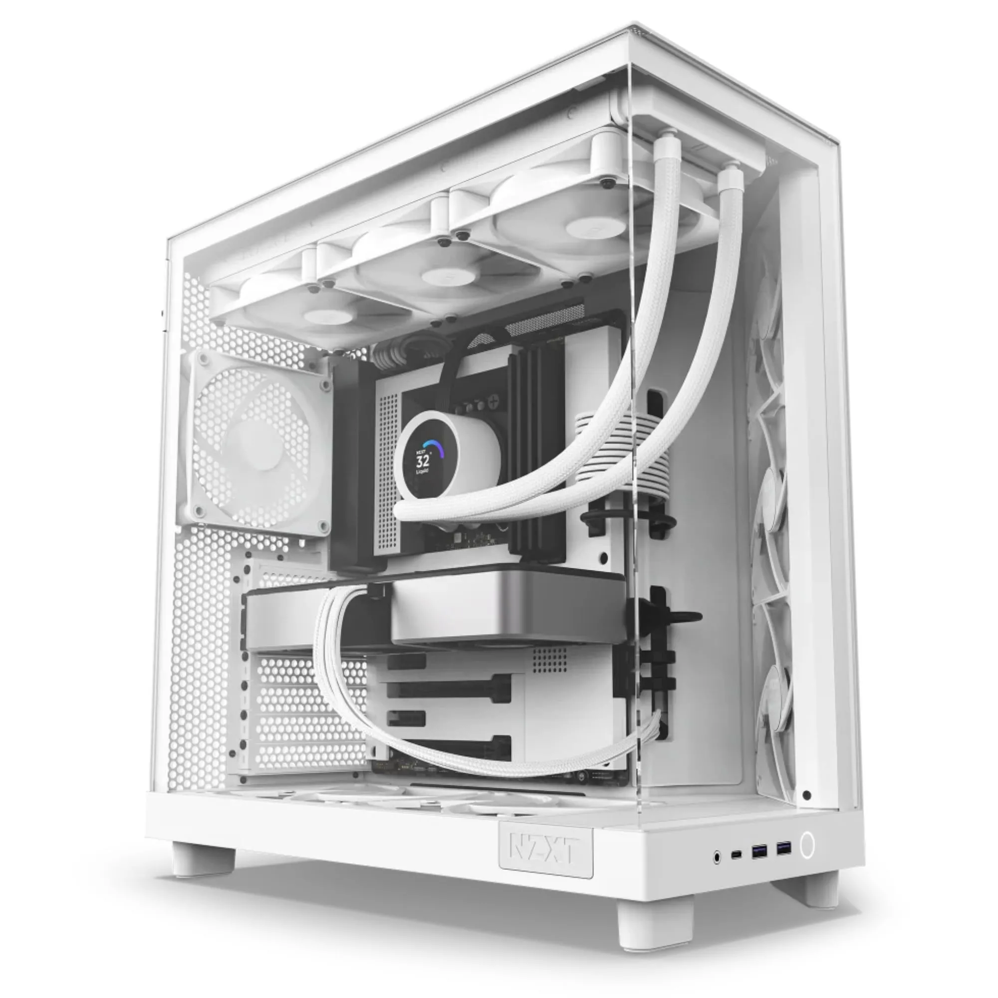 Vỏ case NZXT H6 Flow với kính cường lực, thiết kế tối ưu luồng khí, là lựa chọn phổ biến cho các dàn PC gaming.
