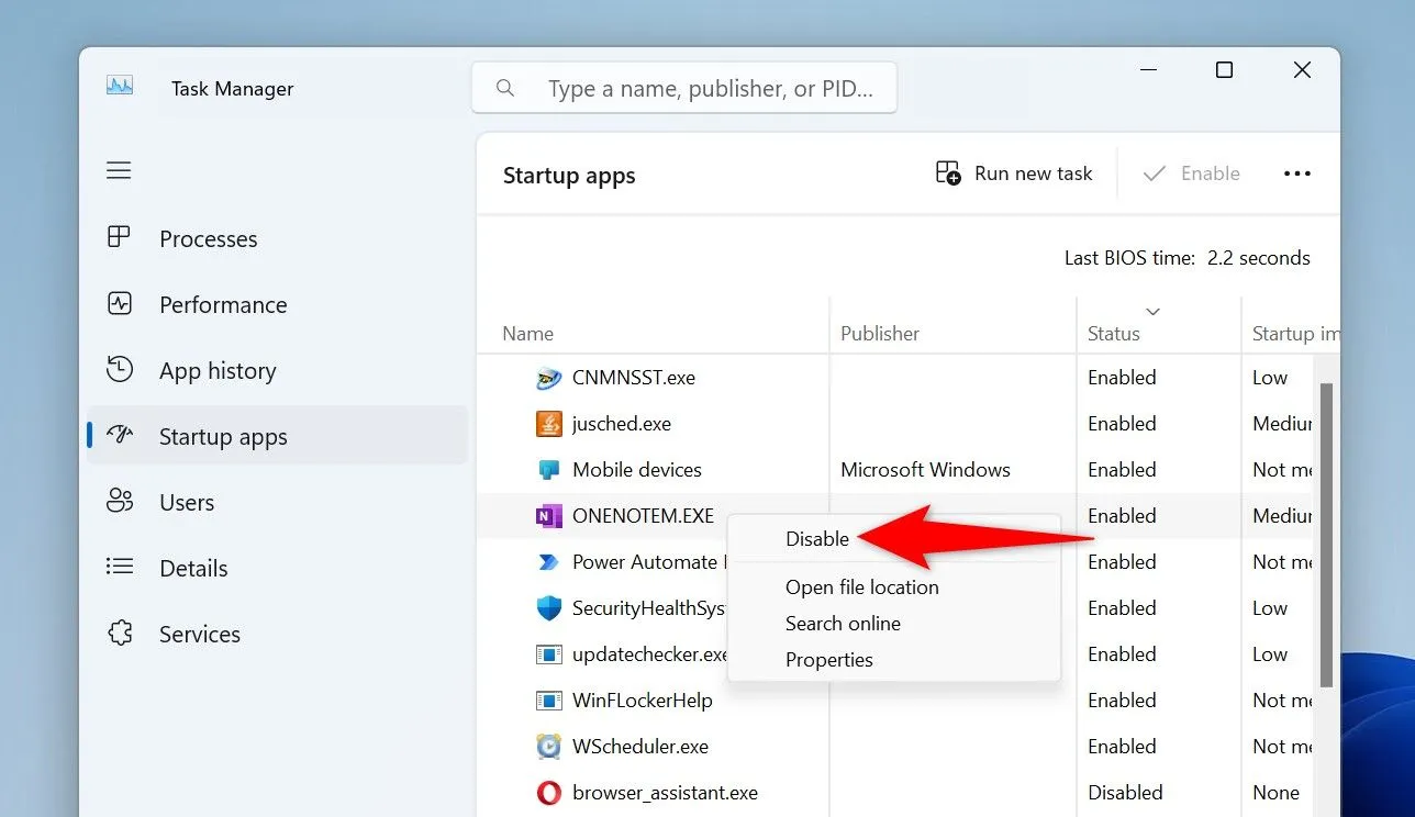 Vô hiệu hóa ứng dụng khởi động để tăng tốc khởi động máy tính Windows 11