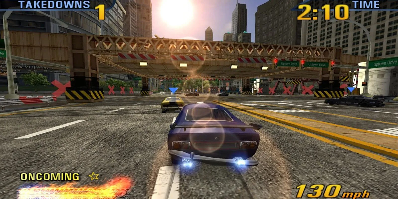 Xe đua tốc độ cao trong Burnout 3 với hiệu ứng bụi