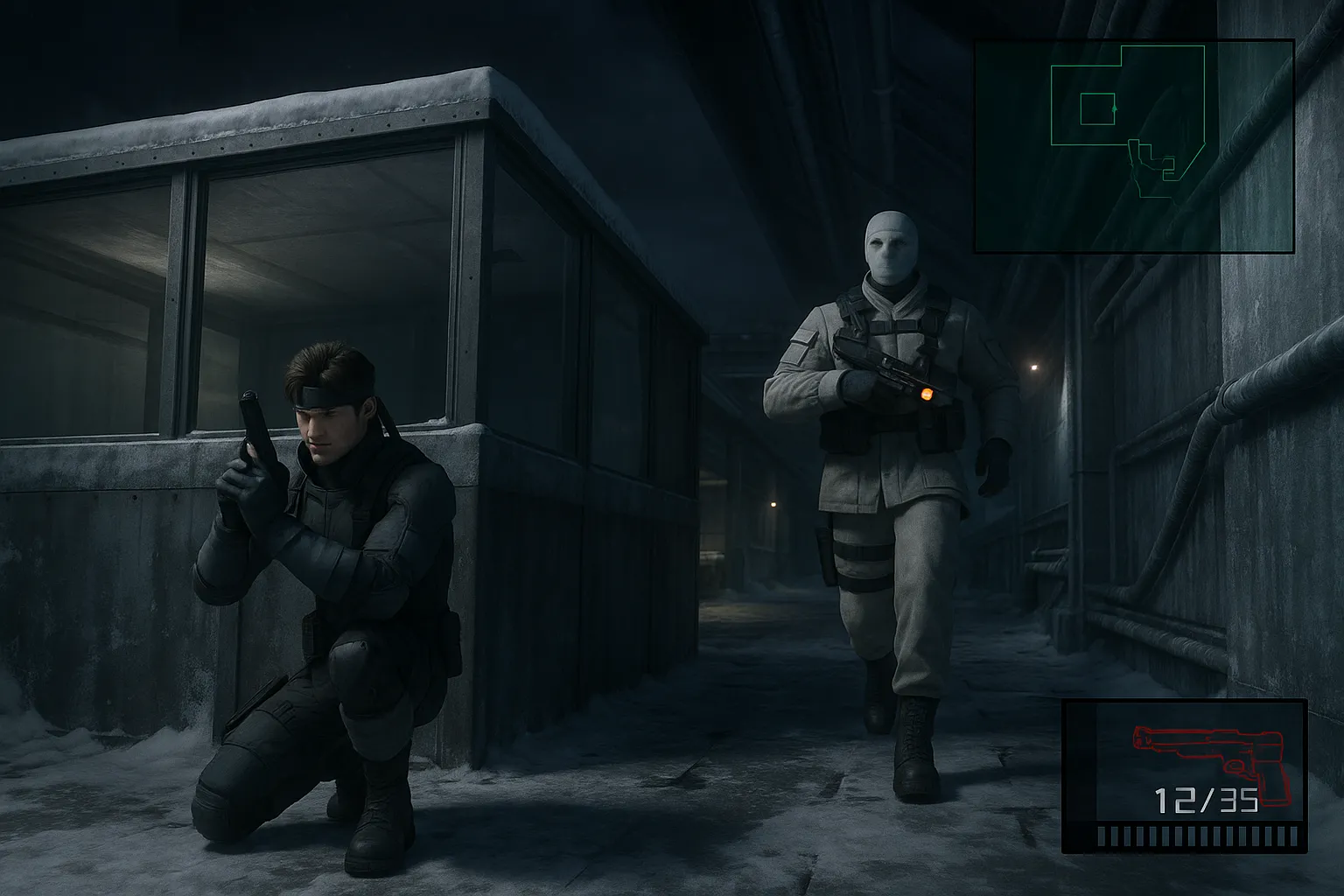 Ý tưởng đồ họa do AI tạo ra cho phiên bản làm lại của Metal Gear Solid, tái hiện hình ảnh nhân vật Snake với chi tiết và chất lượng đồ họa thế hệ mới.