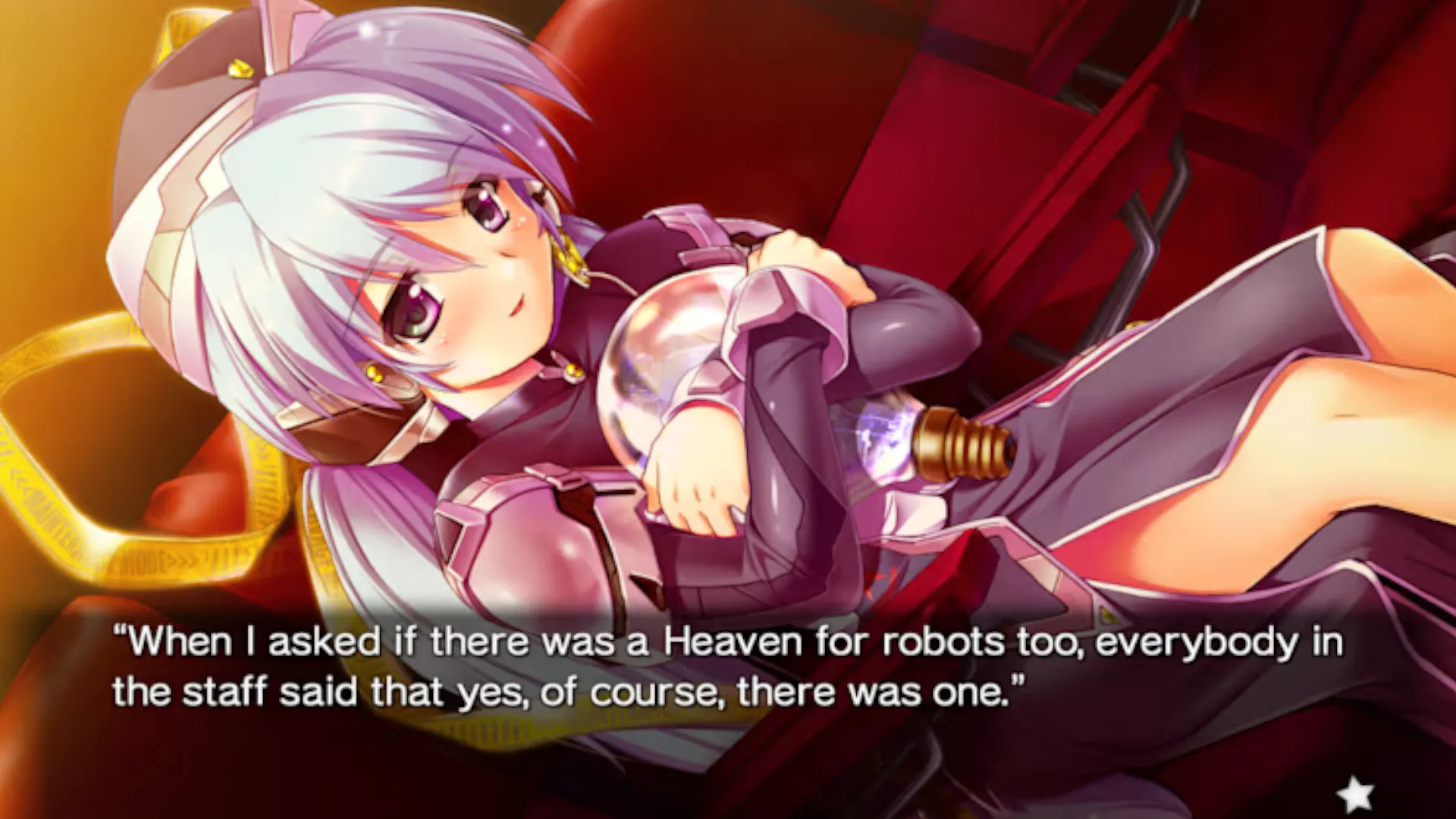 Yumemi Hoshino ôm bóng đèn trong Planetarian: The Reverie of a Little Planet, kể về một &quot;thiên đường robot&quot;, thể hiện thông điệp nhân văn sâu sắc của game.